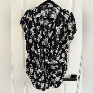 Elegant Black and White Floral Button Down Shirt